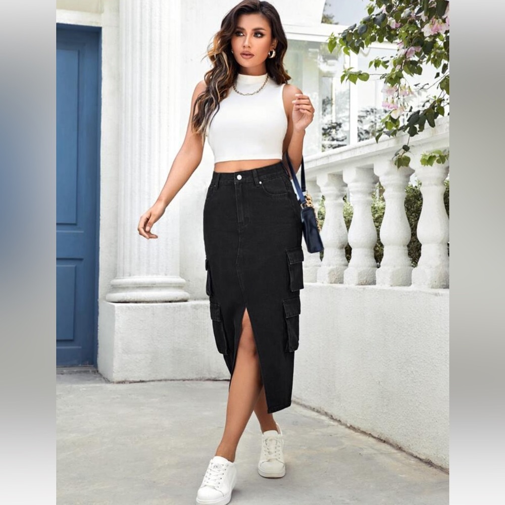 Black denim skirt